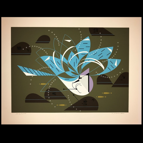 Charley Harper Serigraph Print Blue Jay Bathing